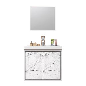 Conjunto Gabinete de Banheiro Aster 51cm Branco Marmorizado Cerocha - 104093