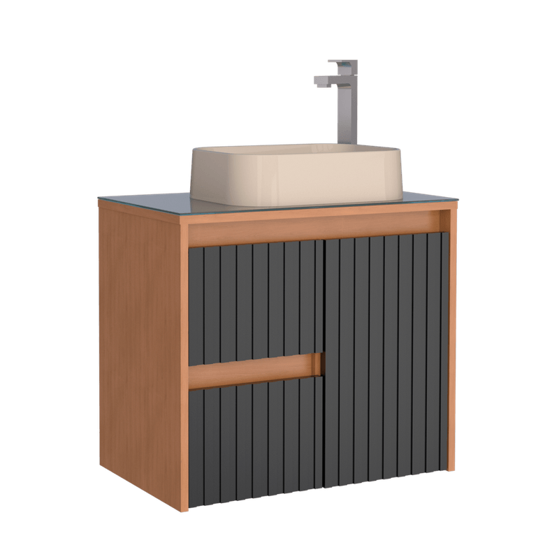 Gabinete para Banheiro de Madeira Kyoto 60cm Jequitiba/Preto