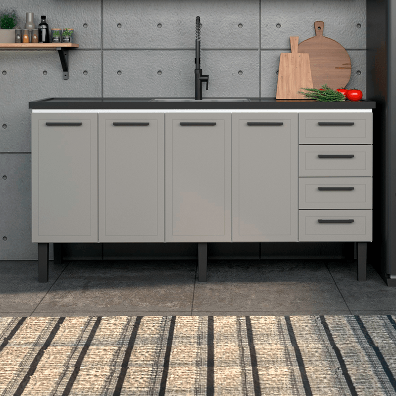 Gabinete de Cozinha Aço para Pia de 200cm Juno Cinza Cozimax