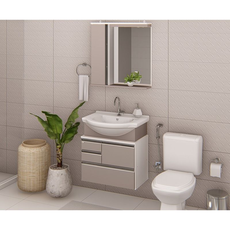 Conjunto Gabinete Para Banheiro 63,5cm Firenze Gianduia Rorato