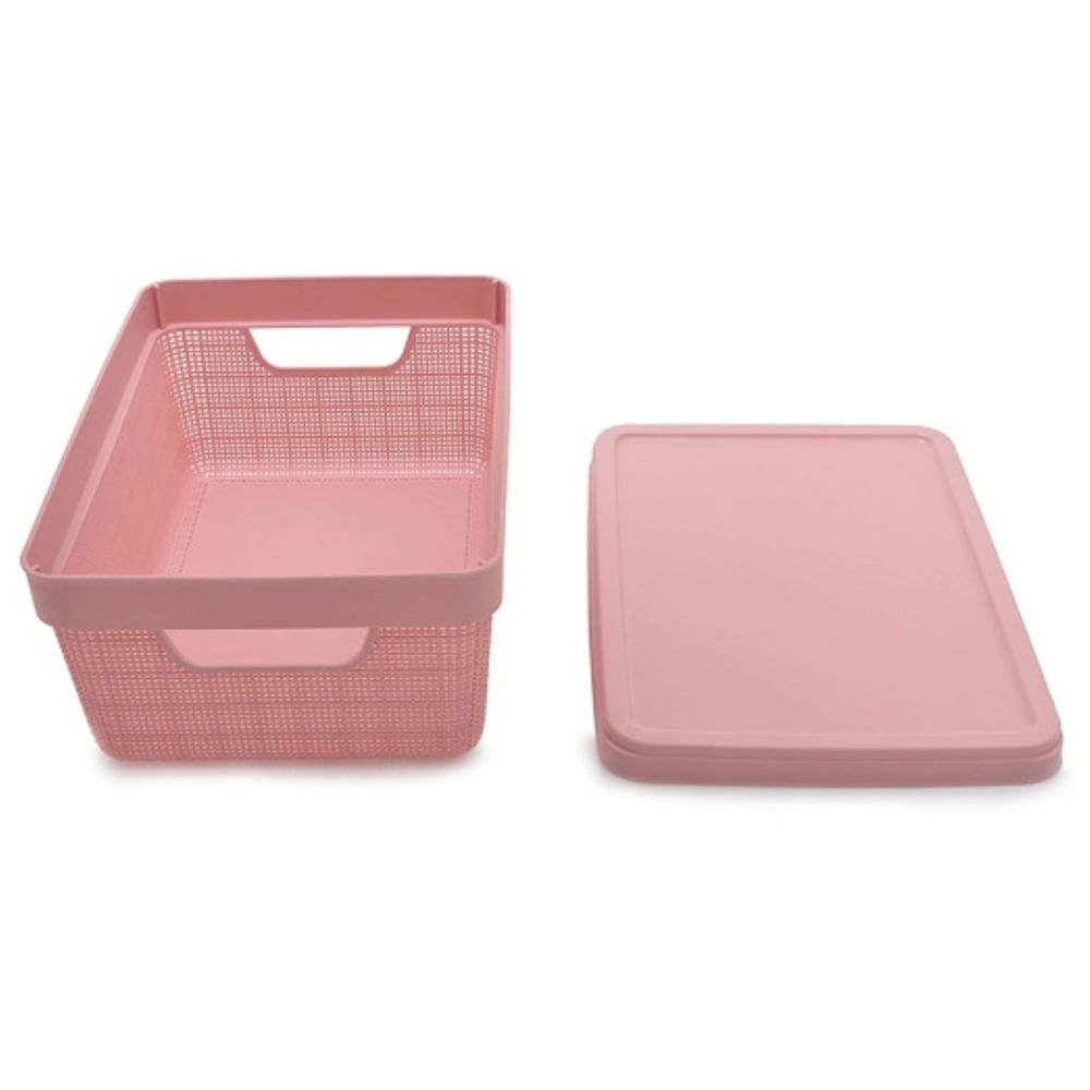 Caixa Organizadora com Tampa Juta 5L Rose Jaguar - Village Home Center