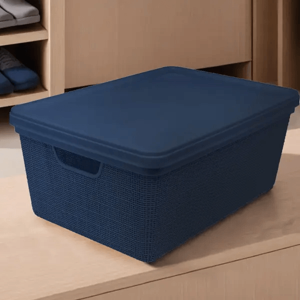 Caixa Organizadora Com Tampa Juta 15L Azul Marinho Jaguar